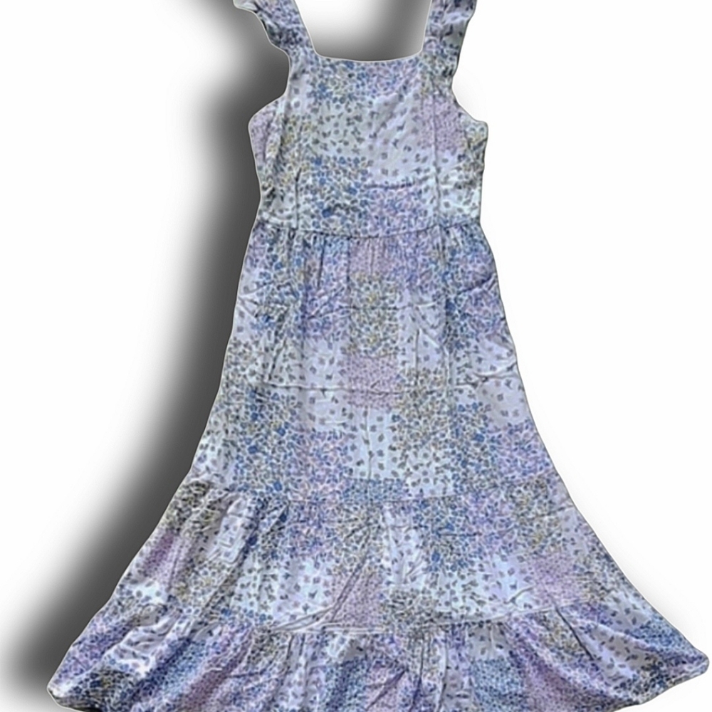 Art Class Girls' L 10/12 Sleeveless Flowy Tiered Maxi Dress Blue & Purple Floral - Picture 2 of 10